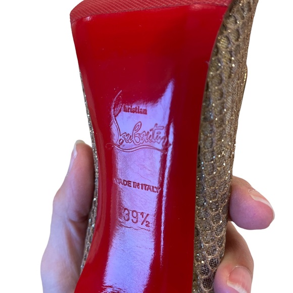 Christian Louboutin Follies Resille Glitter Fishnet High Heels Pumps Gold 8.5 - Picture 12 of 16